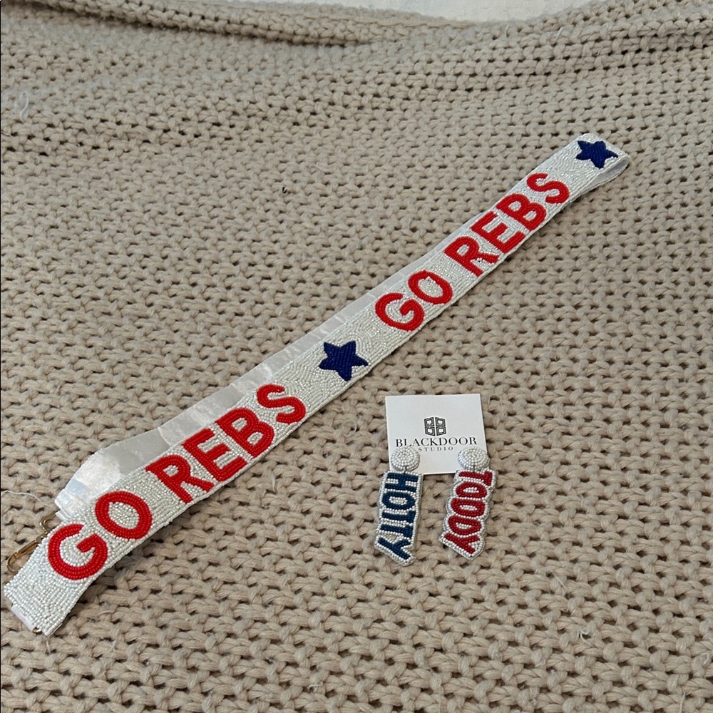 Ole Miss purse strap and earrings
